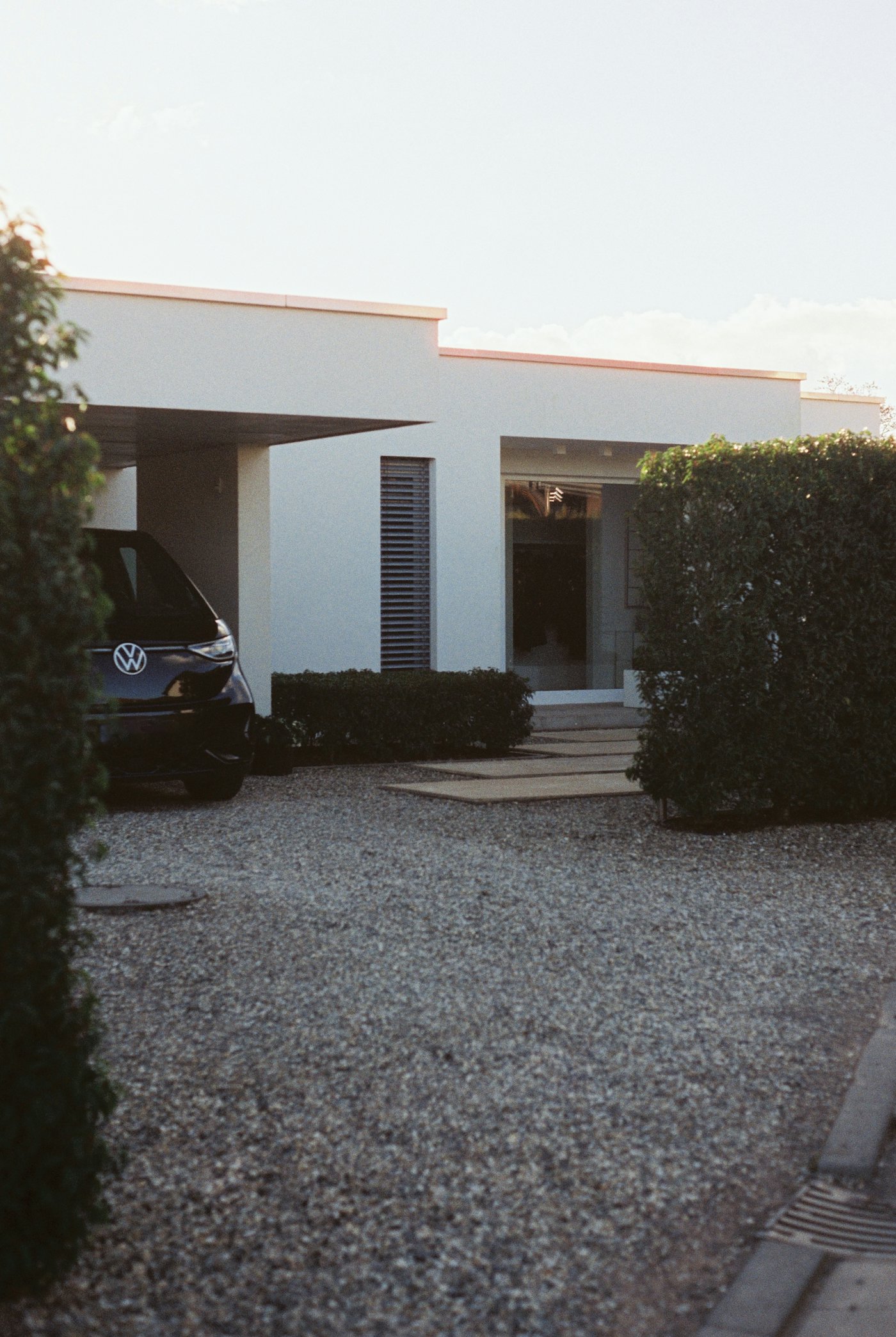 Driveway installation at a white rendered house